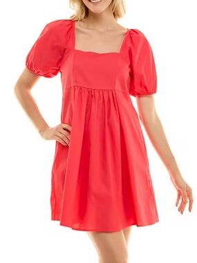Draper James Puff Sleeve Babydoll Mini Dress Hibiscus Red Large